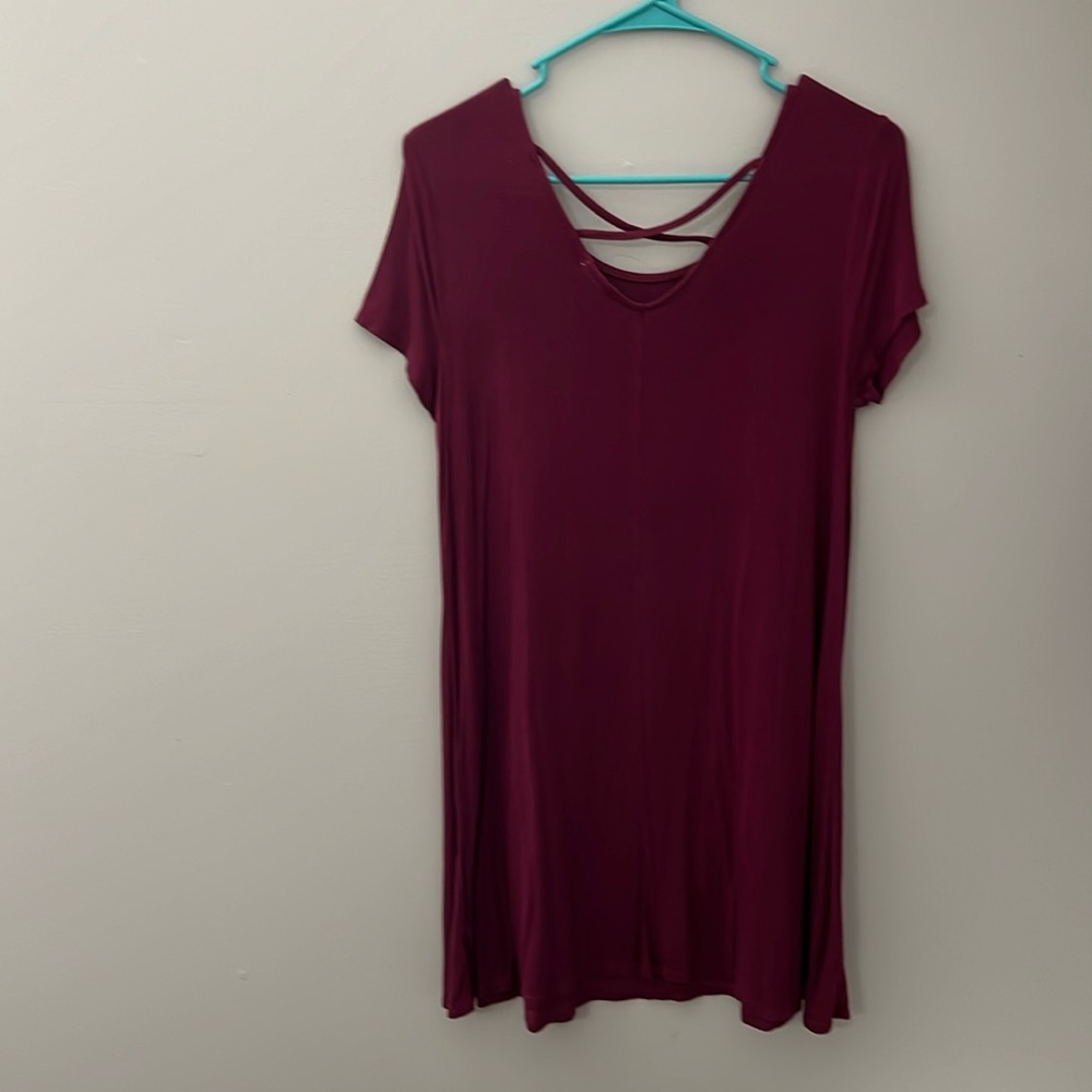 Maroon cross back tshirt dress